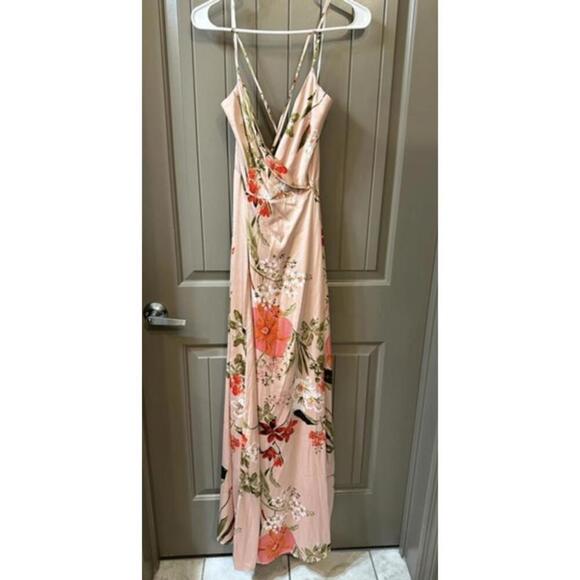 NWT Lulus Still the One Blush Pink Floral Print Satin Maxi Dress Size Medium - Picture 6 of 8
